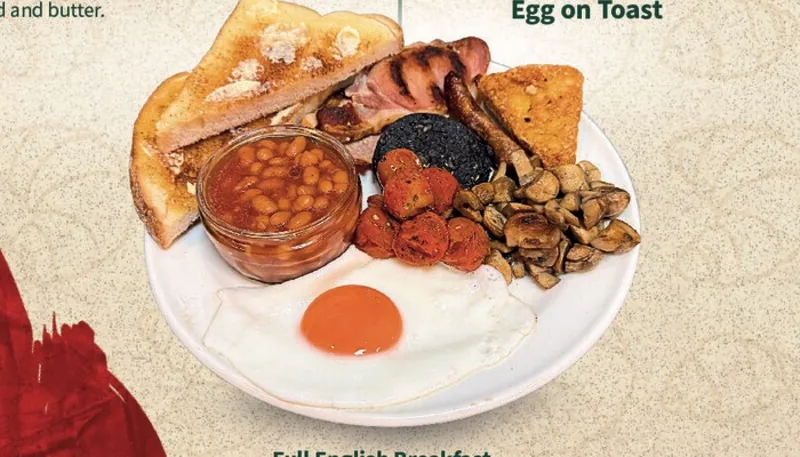 The best full English breakfast in Norwich at Revive Cafe - sausage, bacon, black pudding, egg, hash brown, mushrooms, beans, tomatoes and toast